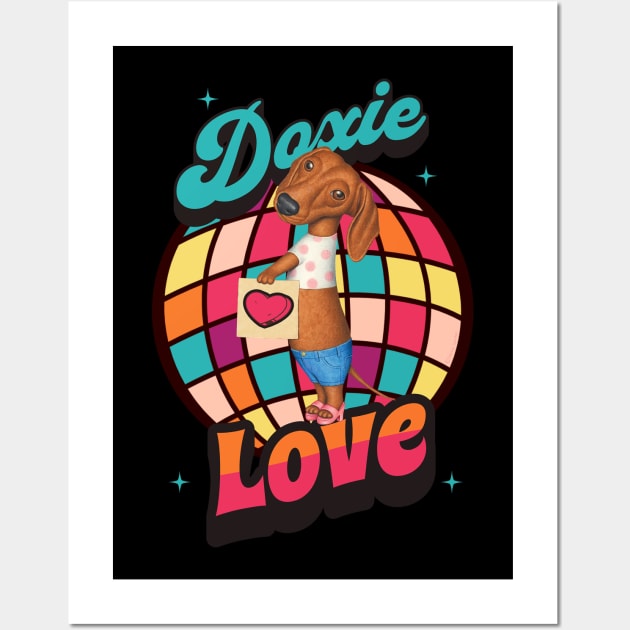 Cute Dachshund in fashion on a Doxie Love tee Wall Art by Danny Gordon Art